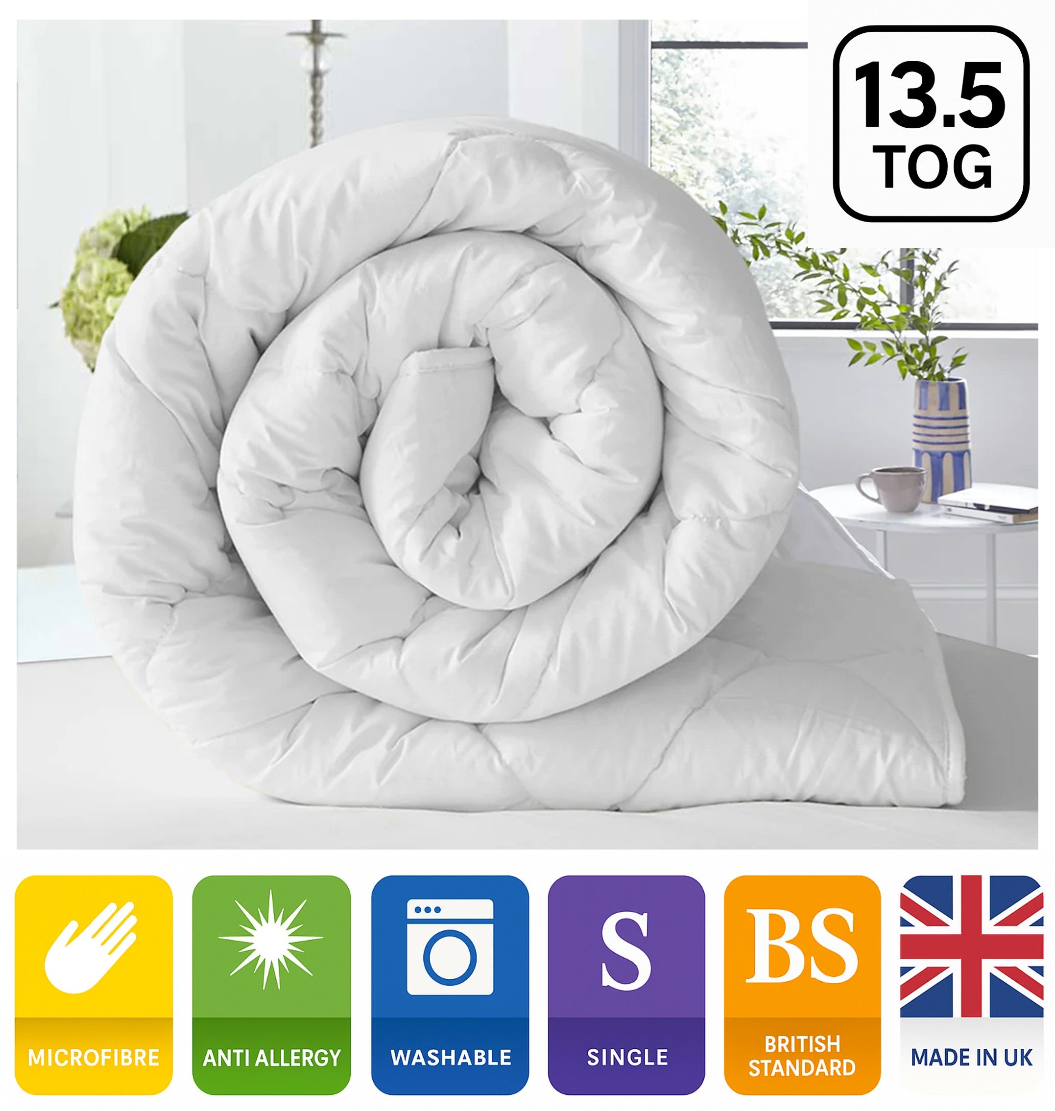 Soft and lightweight white duvet, perfect for all-season comfort. hypoallergenic, breathable duvet adds luxury and warmth to any bedroom. Single, Double King.